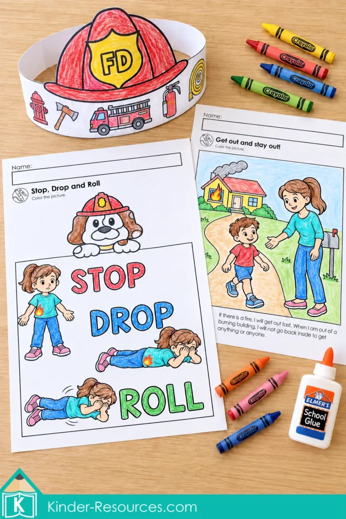 Fire Safety Activities for Kindergarten – Posters and Hat Craft