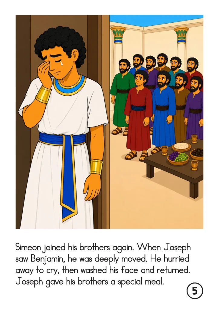 ph wipes away tears in a doorway after seeing Benjamin, while his brothers gather near a table set for a meal.