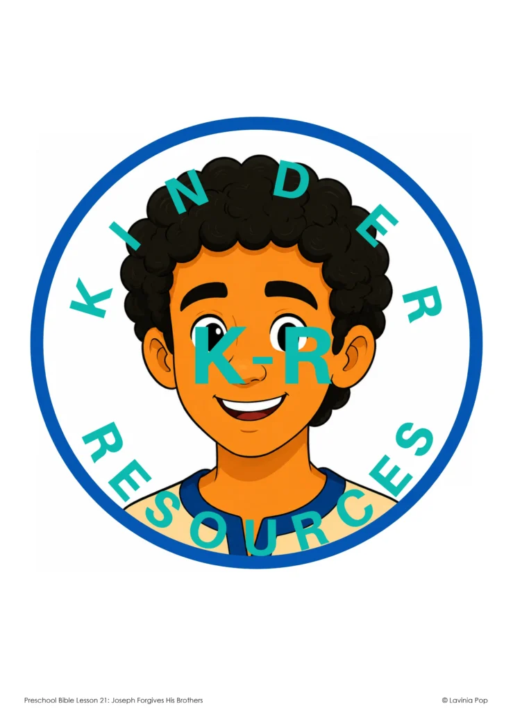 Printable happy Joseph face inside a blue circle for exploring emotions and retelling Joseph’s story.