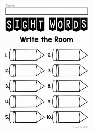 Free sight words write the room recording worksheet with ten numbered pencil spaces for students to write the words they find