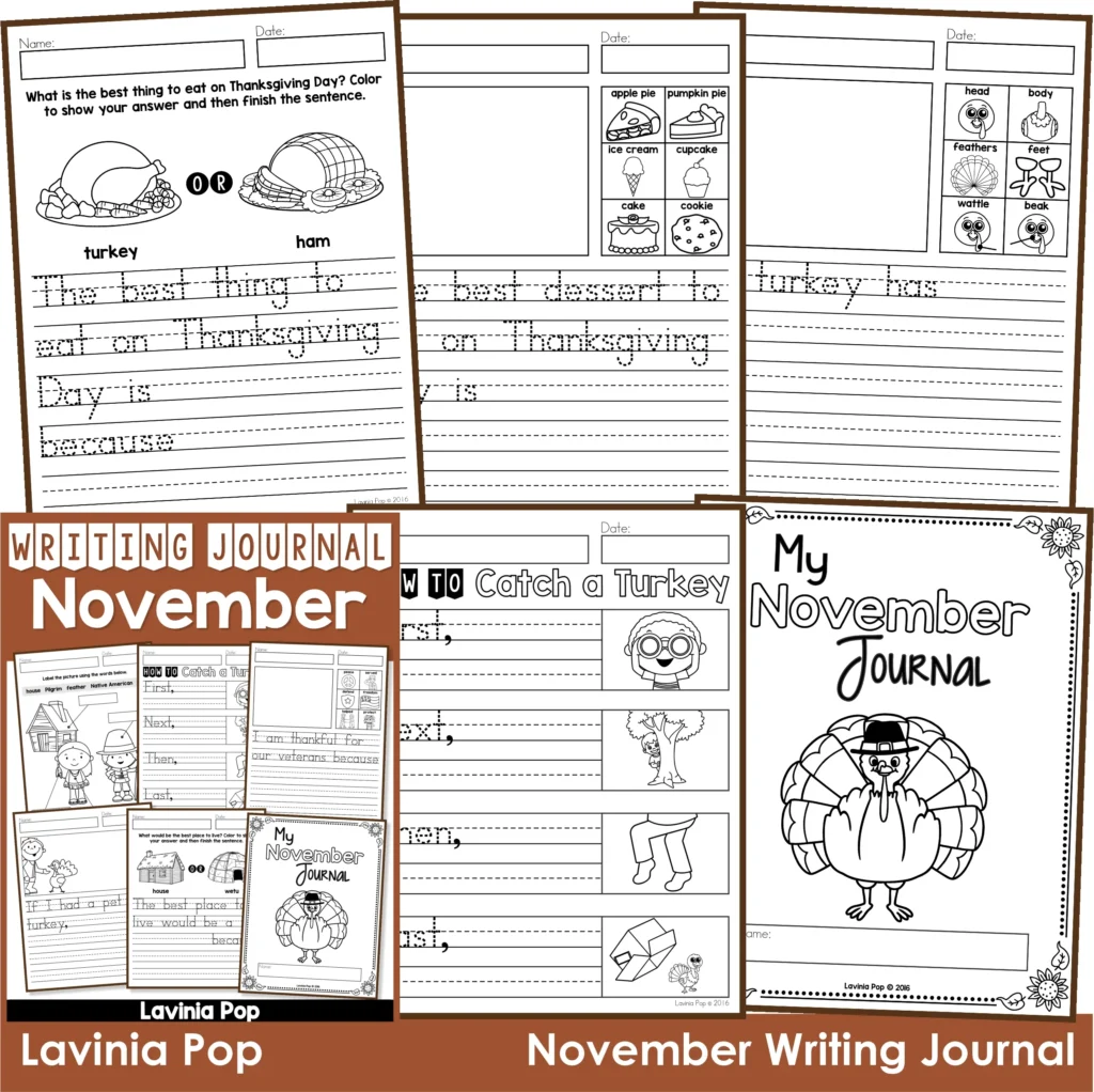 November Writing Journal Packet for Kindergarten, 1st and 2nd Grade